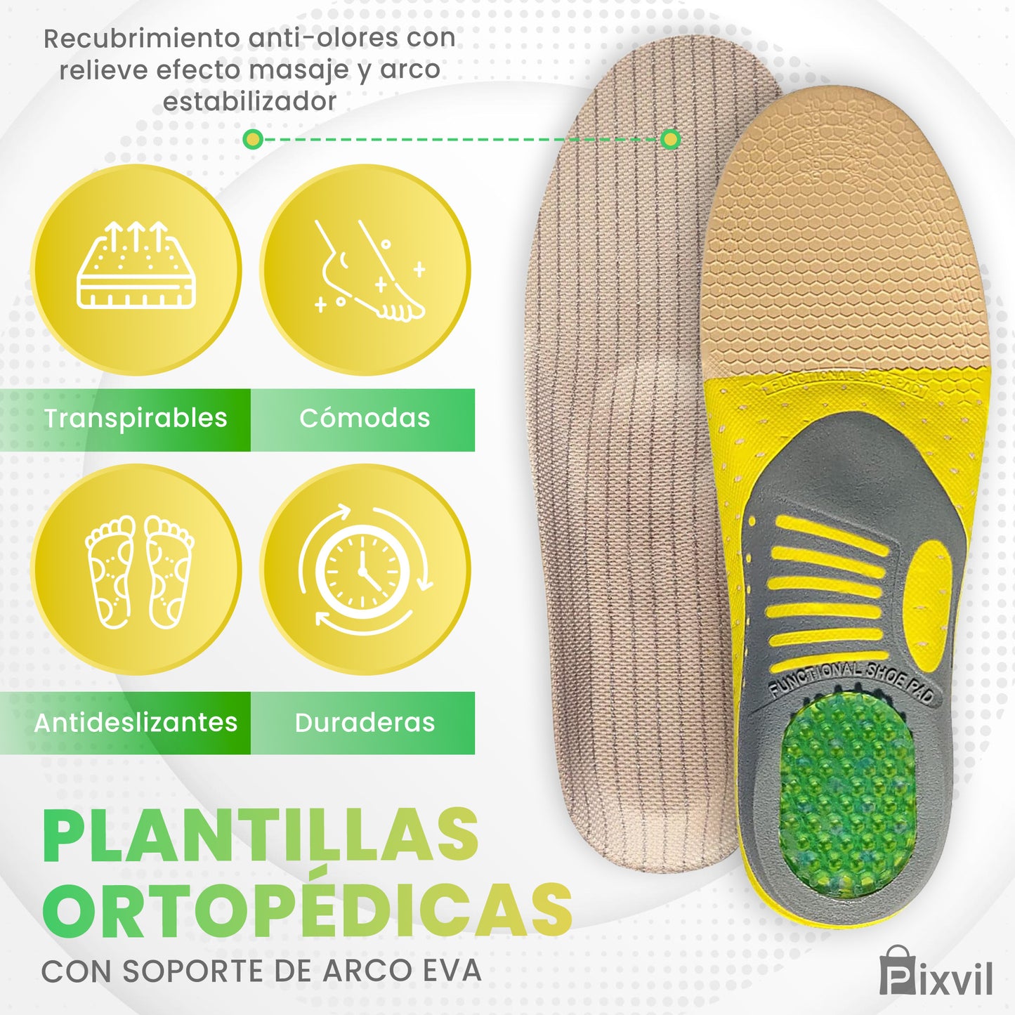 Pixvil – Plantillas ortopédicas Fascitis Plantar – 2 Packs (4 unidades)