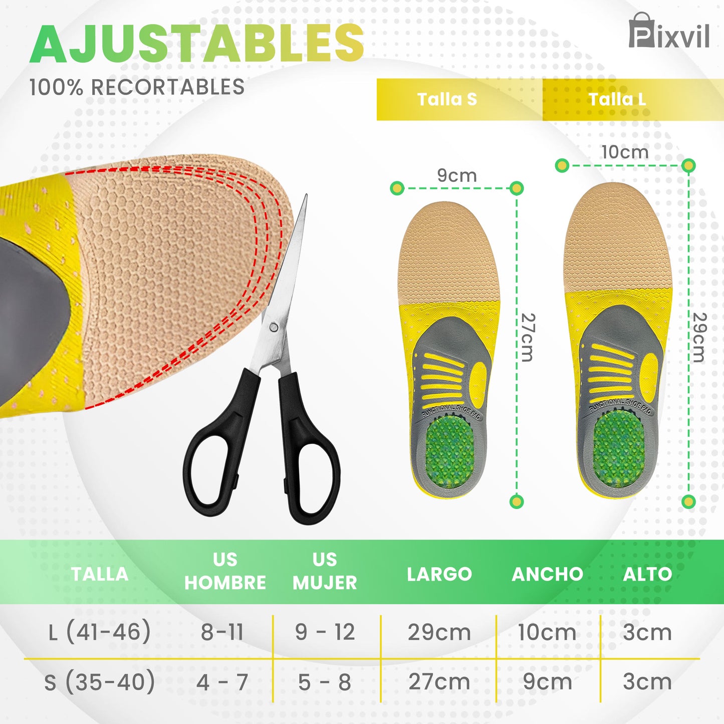 Pixvil – Plantillas ortopédicas Fascitis Plantar – 2 Packs (4 unidades)