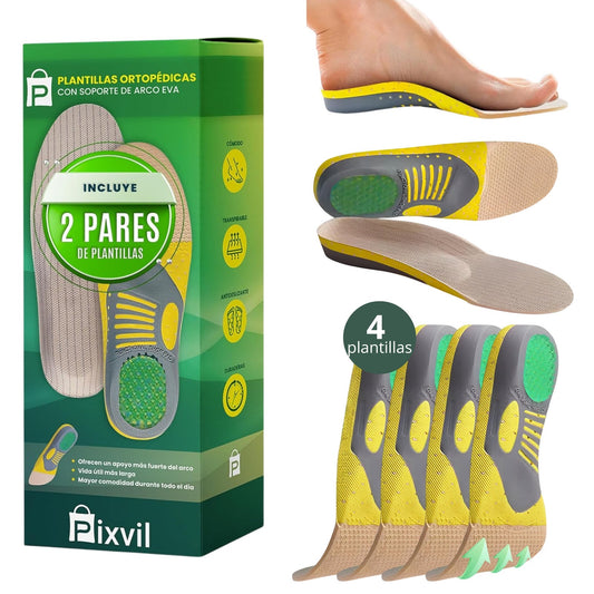 Pixvil – Plantillas ortopédicas Fascitis Plantar – 2 Packs (4 unidades)